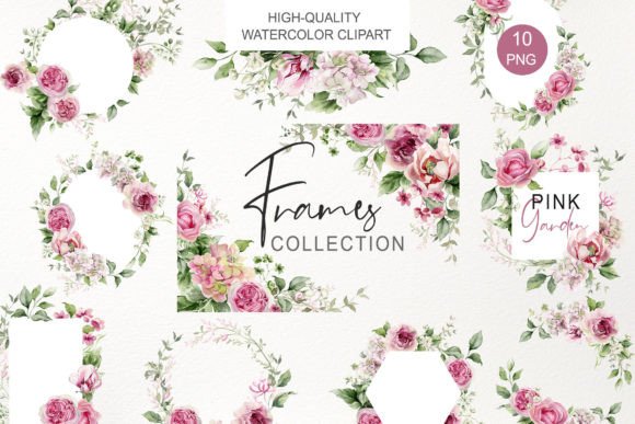Download Watercolor Pink Floral Frame Clipart PNG - Premium Bundle