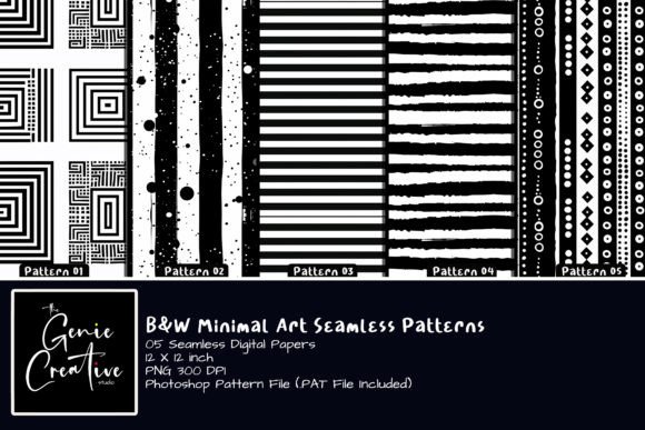 Download B&amp;W Minimal Art Seamless Patterns Set - Pattern Collection