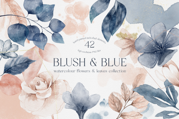 Download Blush and Blue Leaves Florals Watercolor - Blue Collection