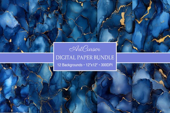 Download Navy Blue &amp; Gold Alcohol Ink Backgrounds - Blue Collection