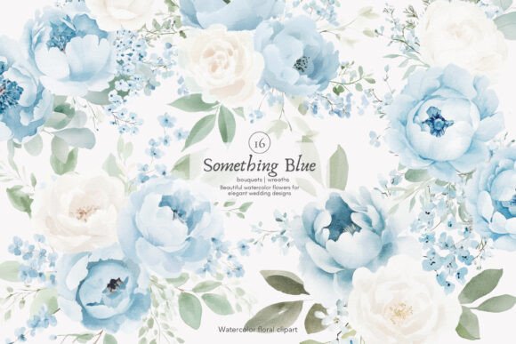Download Watercolor Blue Florals Wedding Bouquets - Blue Collection