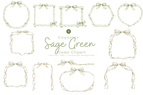 Download Sage Green Coquette Frame Clipart PNG - Premium Bundle