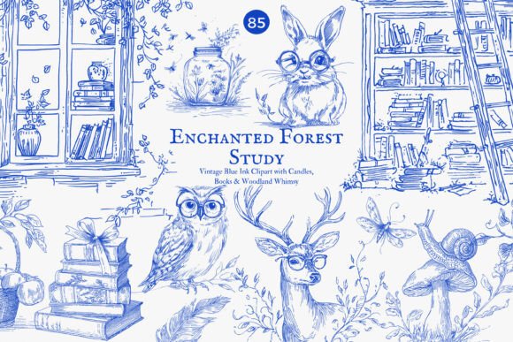 Download Forest Study Blue Ink Illustration Png - Blue Collection