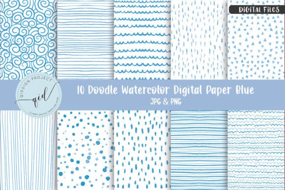 Download Doodle Watercolor Digital Paper Blue | 1 - Blue Collection