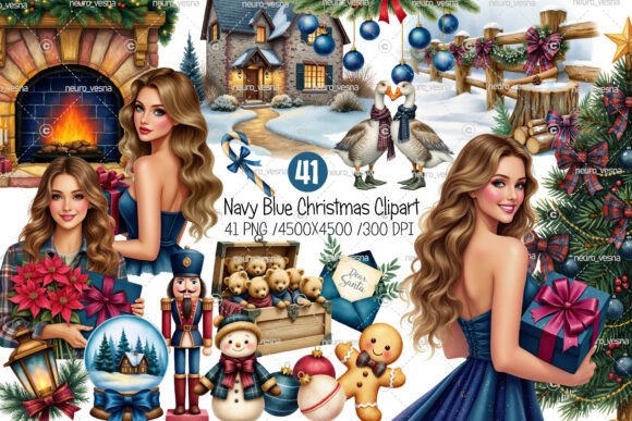 Download Navy Blue Christmas Clipart - Blue Collection