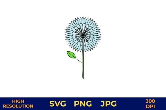 Download Blue Dandelion with Solid Outline Leaves - Blue Collection