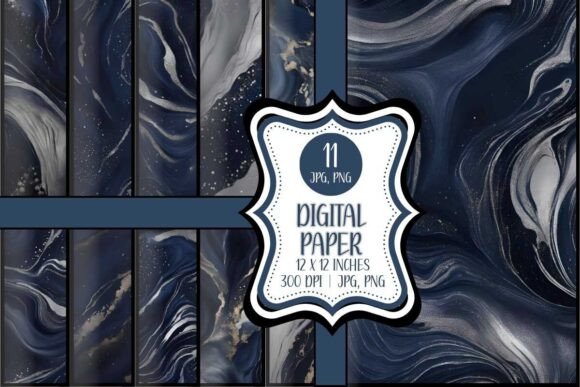 Download Navy Blue and Silver Marbled Papers - Blue Collection