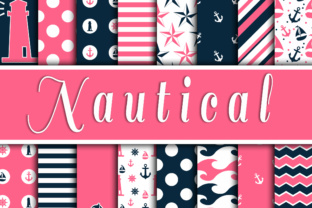 Download Pink and Navy Blue Nautical Designs Digital Paper - Blue Collection