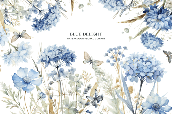 Download Dusty Blue Floral Clipart Watercolor - Blue Collection