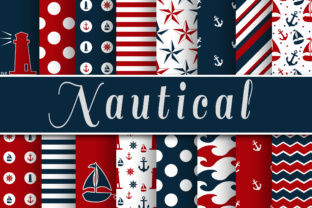 Download Red and Navy Blue Nautical Designs Digital Paper - Blue Collection