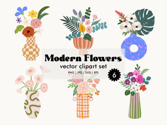 Download Modern Flowers Vector Clipart Set - Modern flowers Collection