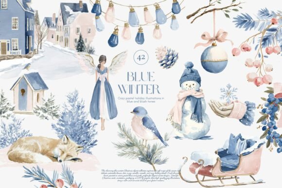 Download Cozy Blue Winter Watercolor Clipart - Blue Collection