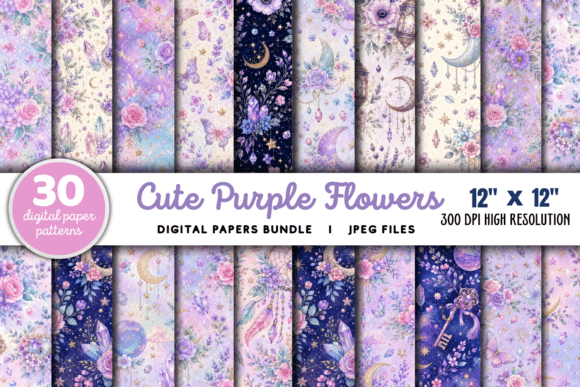 Download Cute Purple Flowers Pattern Bundle - Pattern Collection