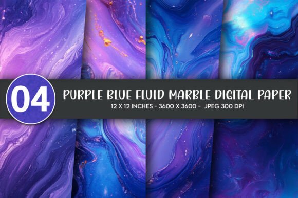 Download Purple Blue Fluid Marble Digital Paper - Blue Collection
